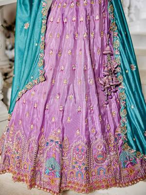 Lavender colour Tissue sequin embroidery Semi-Stitched Lehenga choli & Dupatta 5