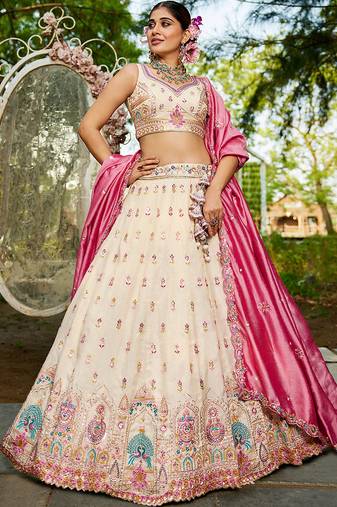 Cream colour Tissue sequin embroidery Semi-Stitched Lehenga choli & Dupatta