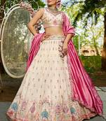 Cream colour Tissue sequin embroidery Semi-Stitched Lehenga choli & Dupatta