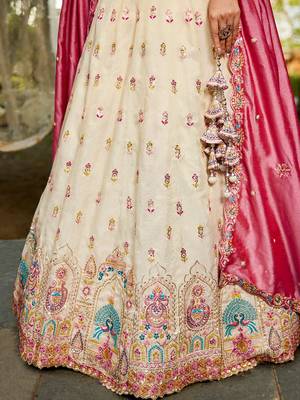 Cream colour Tissue sequin embroidery Semi-Stitched Lehenga choli & Dupatta 2