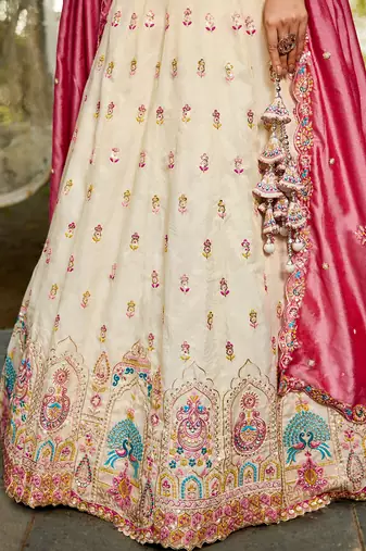 Cream colour Tissue sequin embroidery Semi-Stitched Lehenga choli & Dupatta