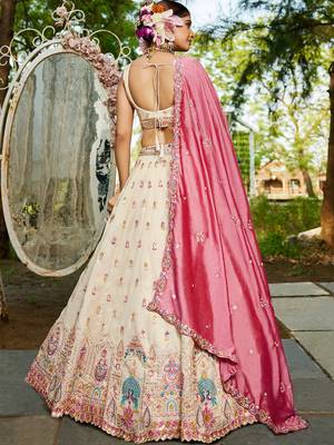 Cream colour Tissue sequin embroidery Semi-Stitched Lehenga choli & Dupatta 4