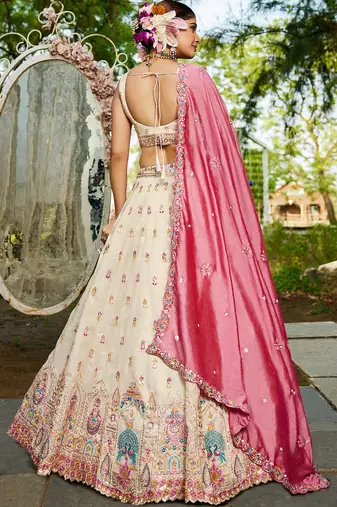 Cream colour Tissue sequin embroidery Semi-Stitched Lehenga choli & Dupatta