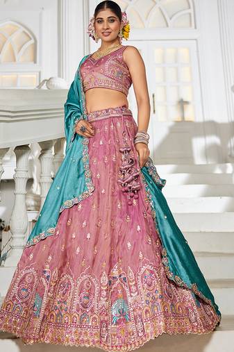 Pink colour Tissue sequin embroidery Semi-Stitched Lehenga choli & Dupatta