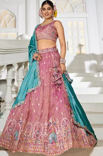 Pink colour Tissue sequin embroidery Semi-Stitched Lehenga choli & Dupatta