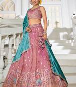 Pink colour Tissue sequin embroidery Semi-Stitched Lehenga choli & Dupatta