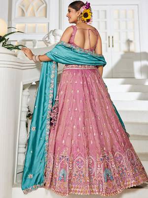 Pink colour Tissue sequin embroidery Semi-Stitched Lehenga choli & Dupatta 2
