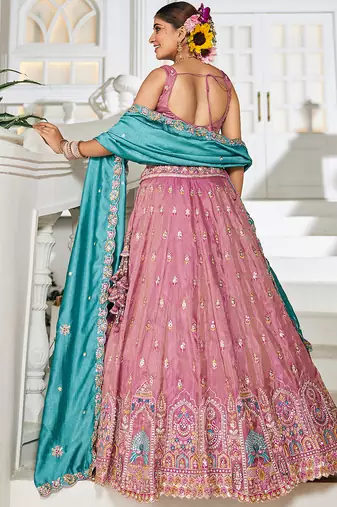 Pink colour Tissue sequin embroidery Semi-Stitched Lehenga choli & Dupatta