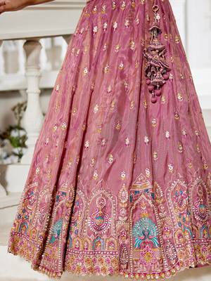 Pink colour Tissue sequin embroidery Semi-Stitched Lehenga choli & Dupatta 3