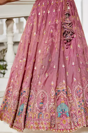 Pink colour Tissue sequin embroidery Semi-Stitched Lehenga choli & Dupatta