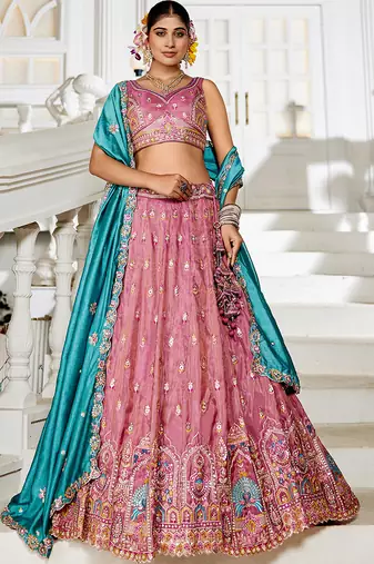Pink colour Tissue sequin embroidery Semi-Stitched Lehenga choli & Dupatta