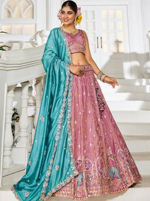 Pink colour Tissue sequin embroidery Semi-Stitched Lehenga choli & Dupatta 5
