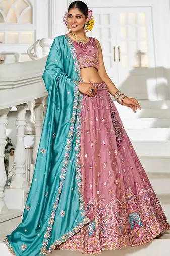 Pink colour Tissue sequin embroidery Semi-Stitched Lehenga choli & Dupatta