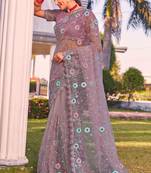 Lavender sequin embroidered work net saree sari