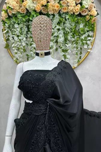 Black Thread With sequin Work Satin silk blend Saree