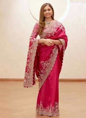 Pink Coding Sequnce Work Vichitra silk blend Saree 1