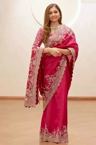 Pink Coding Sequnce Work Vichitra silk blend Saree