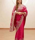 Pink Coding Sequnce Work Vichitra silk blend Saree