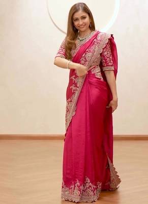 Pink Coding Sequnce Work Vichitra silk blend Saree 2