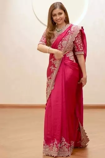 Pink Coding Sequnce Work Vichitra silk blend Saree