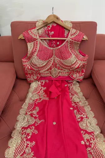 Pink Coding Sequnce Work Vichitra silk blend Saree