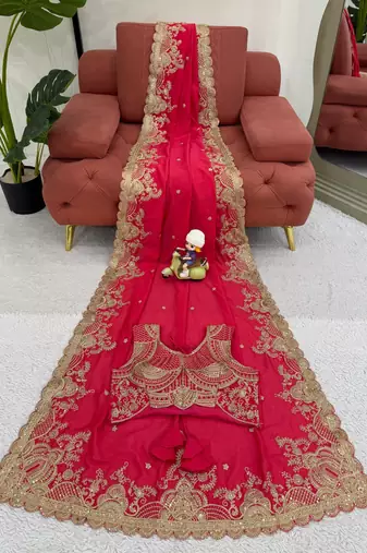 Pink Coding Sequnce Work Vichitra silk blend Saree
