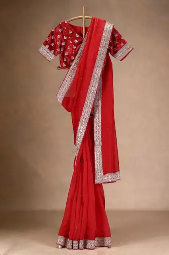 Red Thread sequin Work Organza silk blend Saree