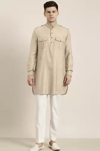 Beige cotton short pathani
