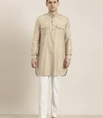 Beige cotton short pathani