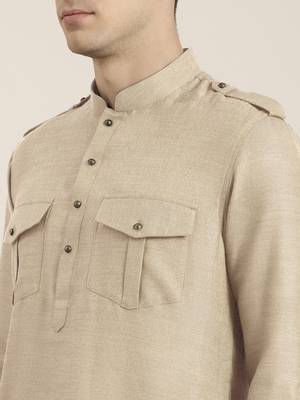 Beige cotton short pathani 2