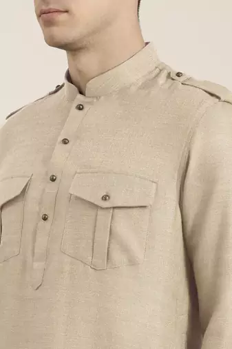 Beige cotton short pathani