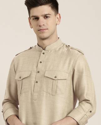 Beige cotton short pathani 3