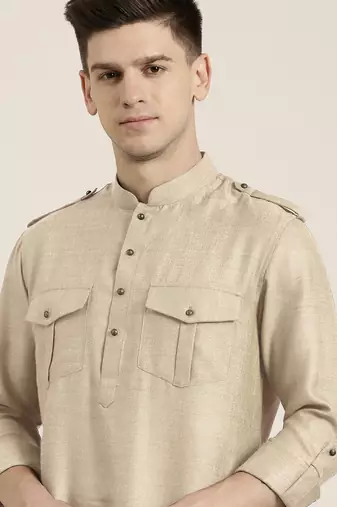 Beige cotton short pathani