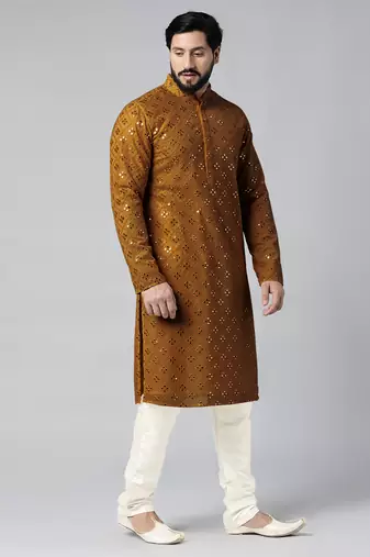 Mustard mirror embroidery kurtas