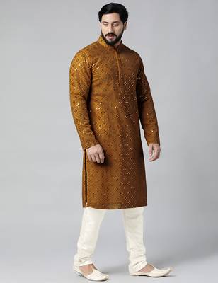 Mustard mirror embroidery kurtas 1