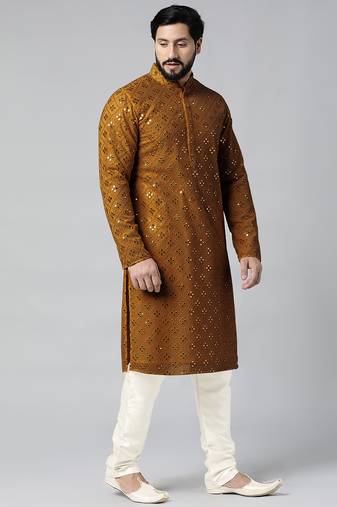 Mustard mirror embroidery kurtas