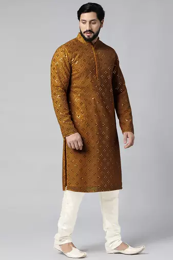 Mustard mirror embroidery kurtas