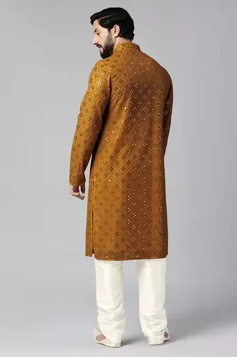 Mustard mirror embroidery kurtas