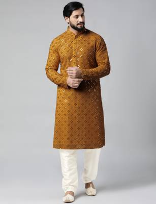 Mustard mirror embroidery kurtas 4