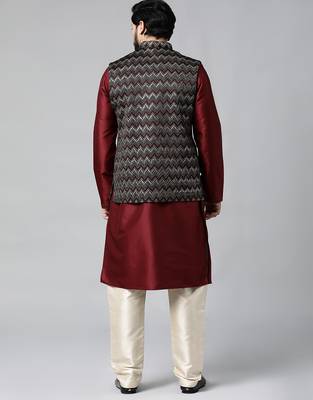 Black velvet embroidered jacket kurta set 5