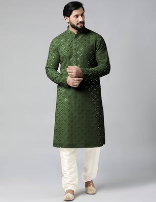 Olive green mirror embroidery kurtas 1