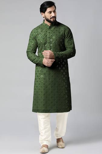 Olive green mirror embroidery kurtas