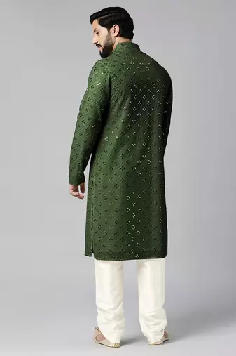 Olive green mirror embroidery kurtas