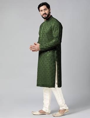 Olive green mirror embroidery kurtas 4