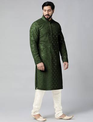 Olive green mirror embroidery kurtas 5