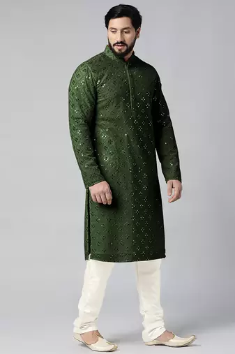 Olive green mirror embroidery kurtas
