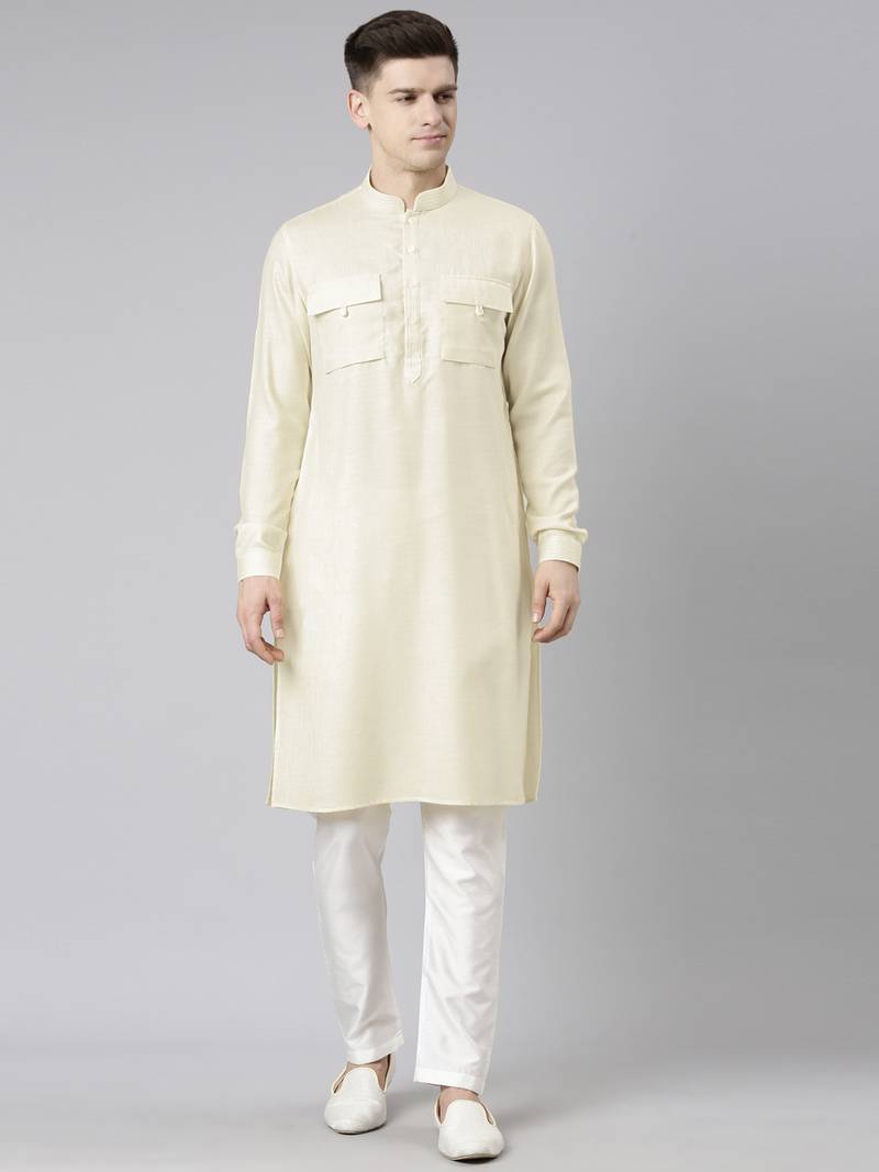 Cream pathani kurtas