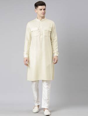 Cream pathani kurtas 1
