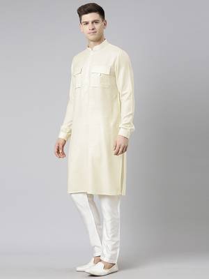 Cream pathani kurtas 3