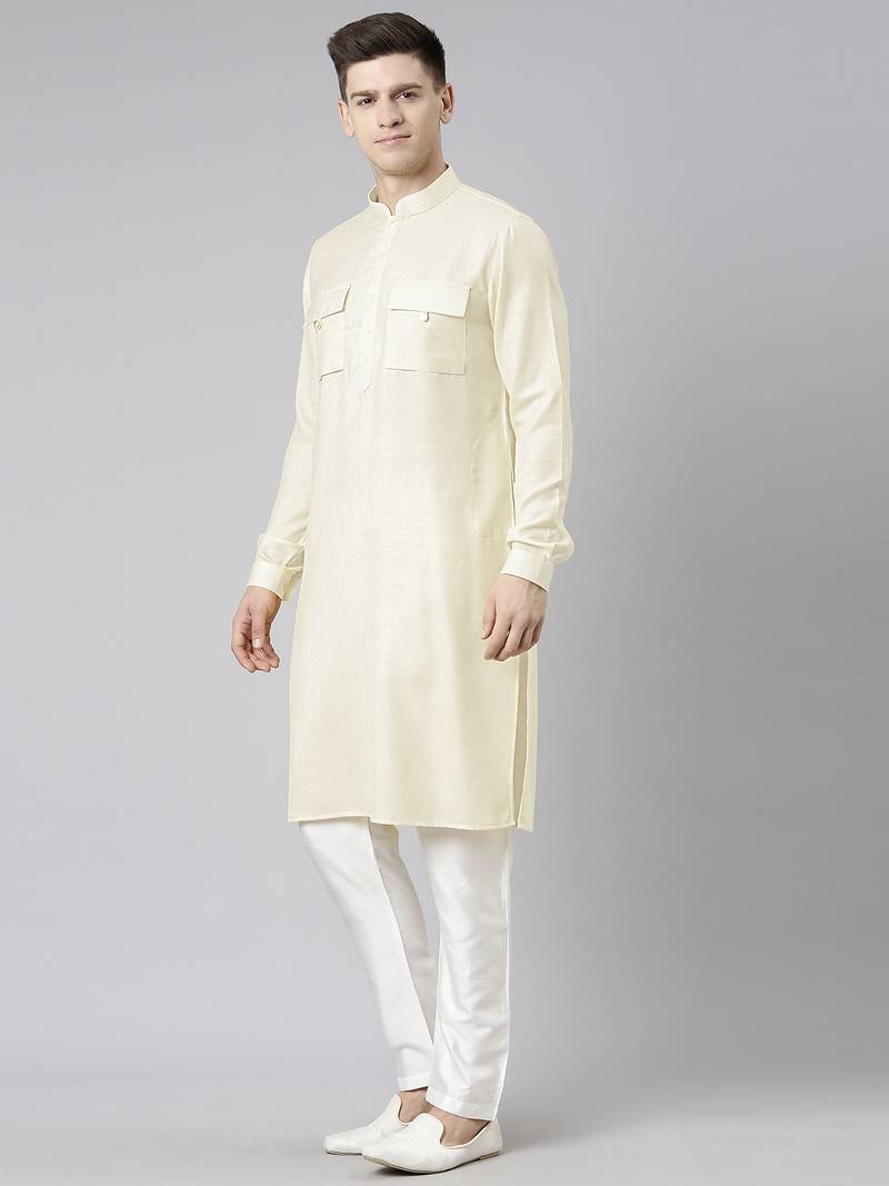 Cream pathani kurtas